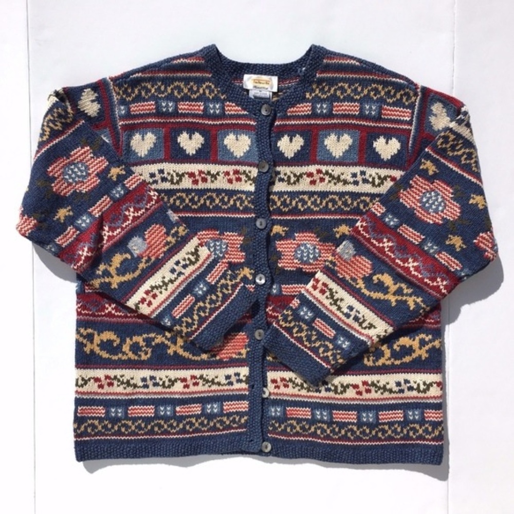 Vintage Cabin Core Fair Isle Cardigan Teacher Sweater sz M